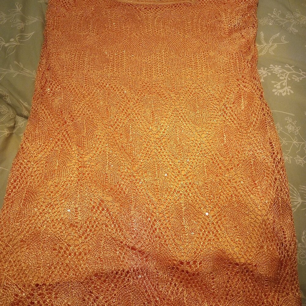Guess crochet Liza sleeveless maxi dress boho XL peach/orange w/sequins NWT - Picture 8 of 14